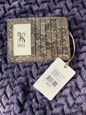 HOBO Metallic Snake-Print Card & ID Holder in Gold-Taupe 100% Genuine Leather